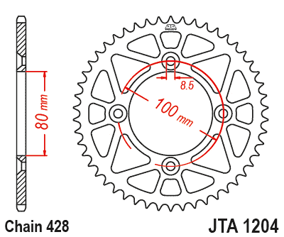 Rear ALU sprocket JT JTA 1204-46BLK 46)T, nt((428 Crni