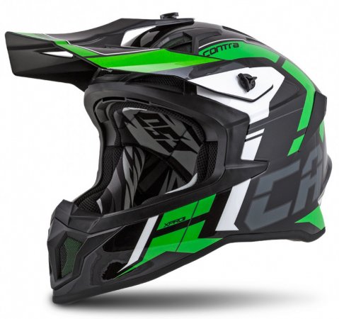Motocross Helmet CASSIDA Cross Pro II Contra green/ black/ grey/ white M