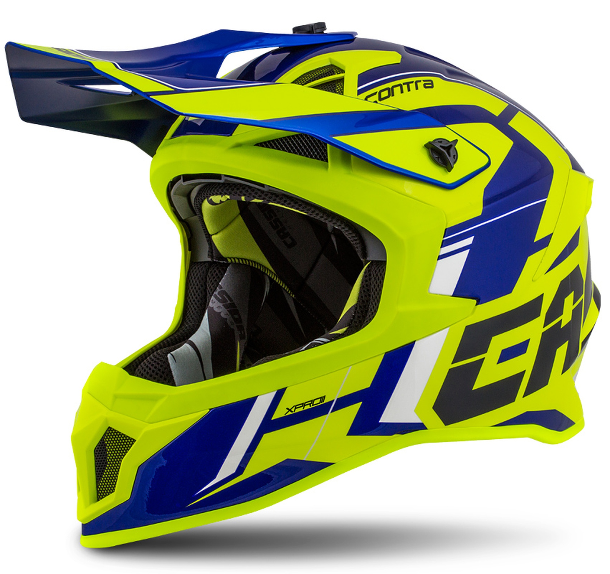 Motocross Helmet CASSIDA Cross Pro II Contra fluo yellow/ blue/ black/ white 2XL